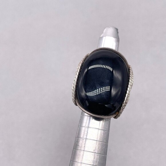 925 Sterling Silver Black Stone Cabochon Wire Wrapped Ring Size 5 - Picture 6 of 8